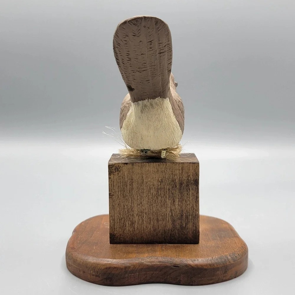Vintage Handcrafted Wooden Bird Figurine On Base Home Shelf Decor
